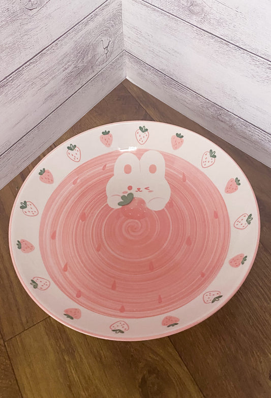 Pink strawberry bunny plate